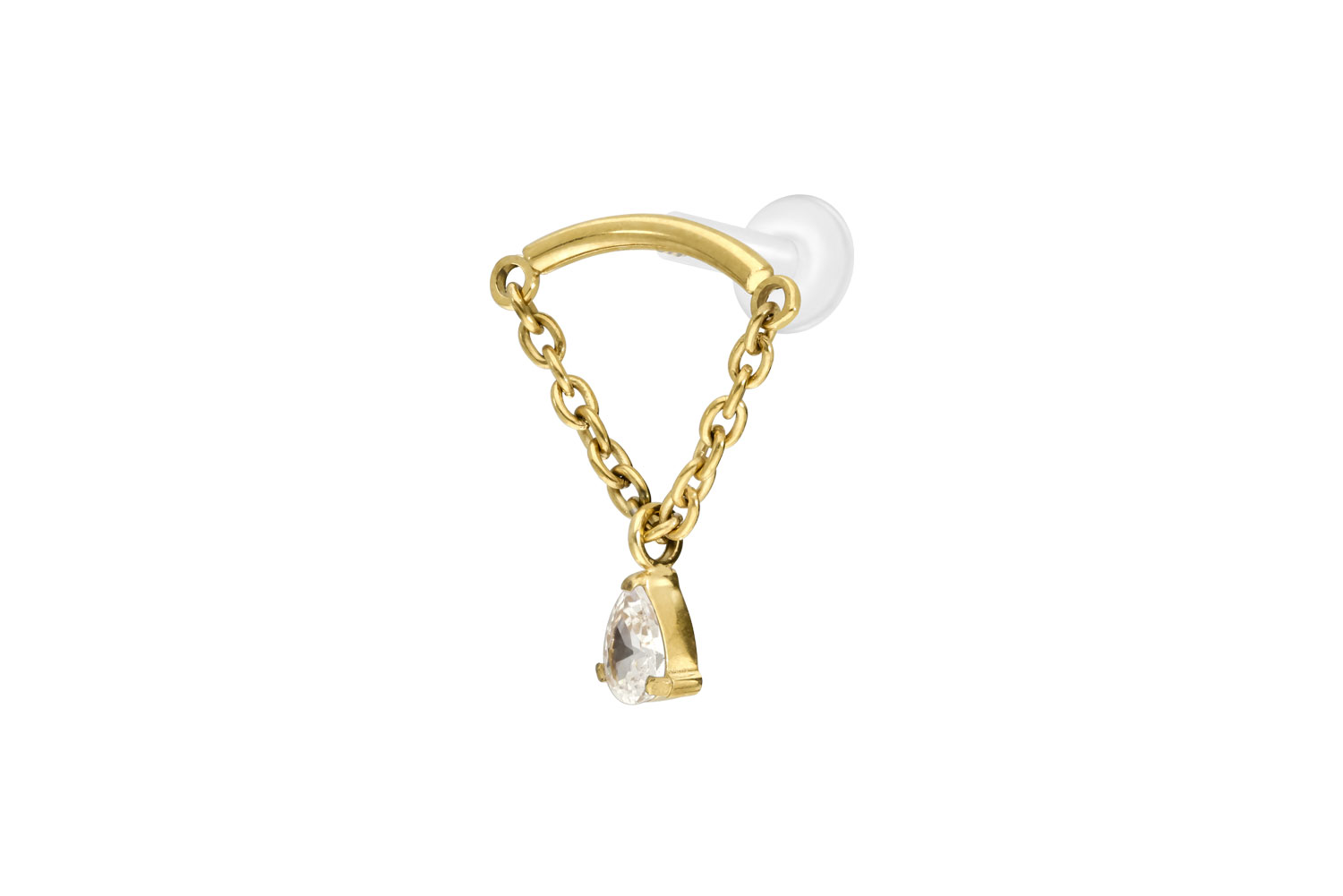 PTFE Labret Piercing mit Innengewinde + Titan-Aufsatz BOGEN + KETTE + KRISTALLTROPFEN